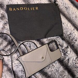 Bandolier Grey Leather Crossbody Phone Case with Card Pocket IPhone 13 Pro Max